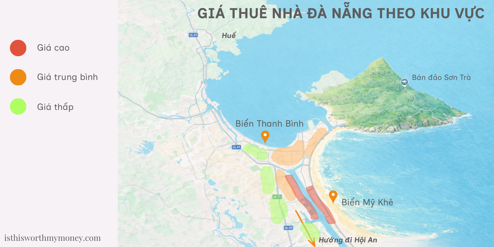 Bản đồ giá thuê nhà/ phòng trọ tại Đà Nẵng